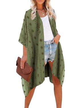 Women's Green Viscose Summer Bikini Kimono Bathing Suit And Swimwear Cover Ups